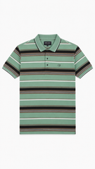 Men's Sage Green, Brown & Black Horizontal Striped Polo Shirt