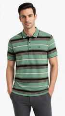 Men's Sage Green, Brown & Black Horizontal Striped Polo Shirt