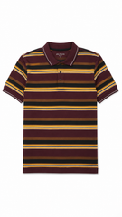 Men's Maroon, Mustard Yellow & Black Horizontal Striped Polo Shirt