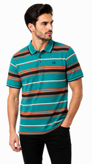 Men's Teal, Black & Orange Horizontal Striped Polo Shirt
