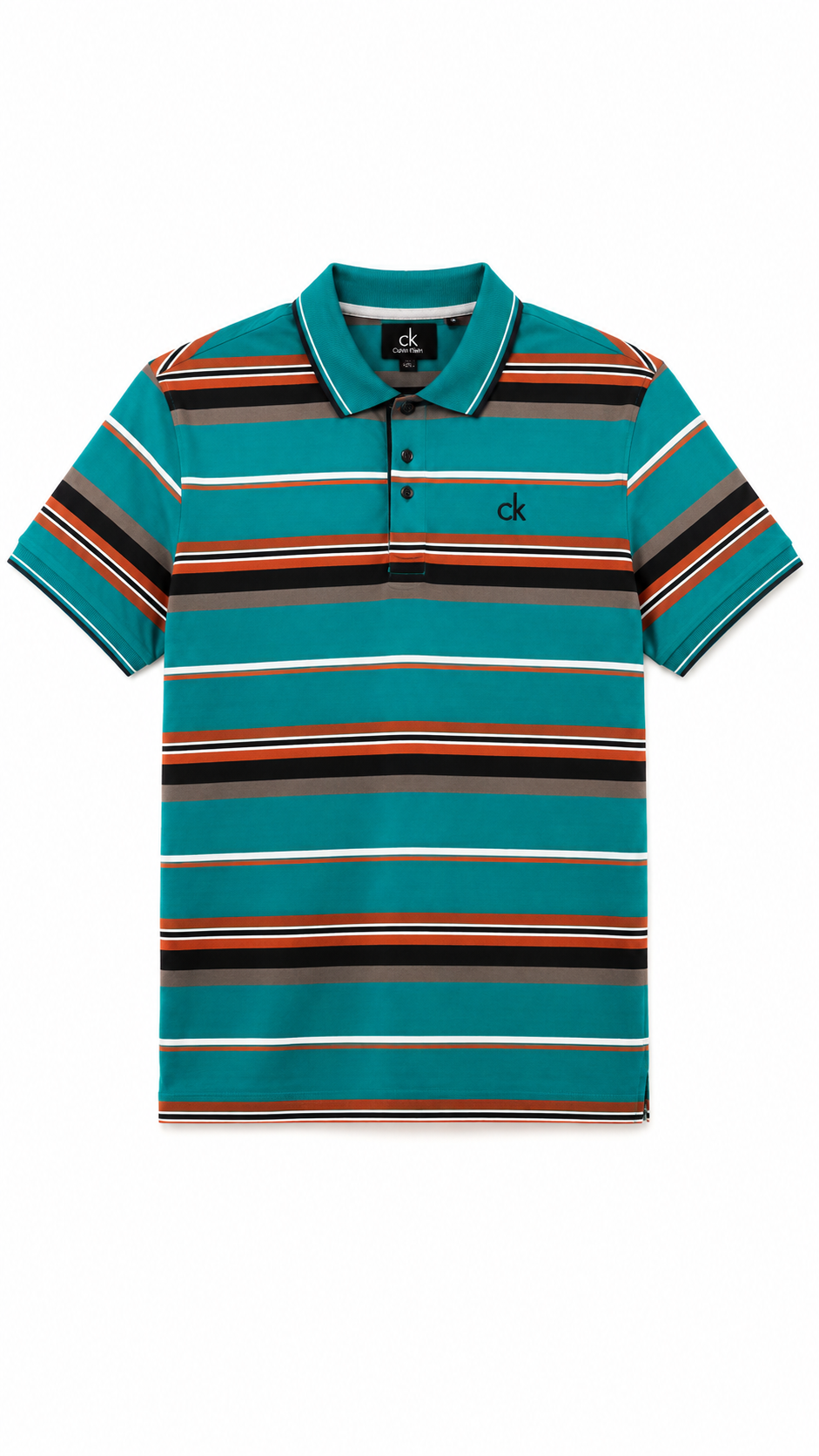 Men's Teal, Black & Orange Horizontal Striped Polo Shirt