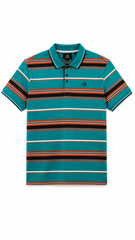 Men's Teal, Black & Orange Horizontal Striped Polo Shirt