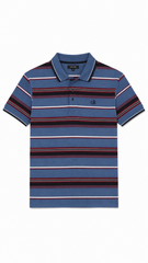 Men's Steel Blue, Maroon & Black Horizontal Striped Polo Shirt