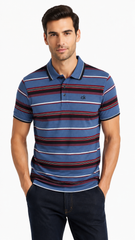 Men's Steel Blue, Maroon & Black Horizontal Striped Polo Shirt