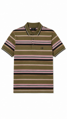 Men's Olive Green, Pink & Black Horizontal Striped Polo Shirt