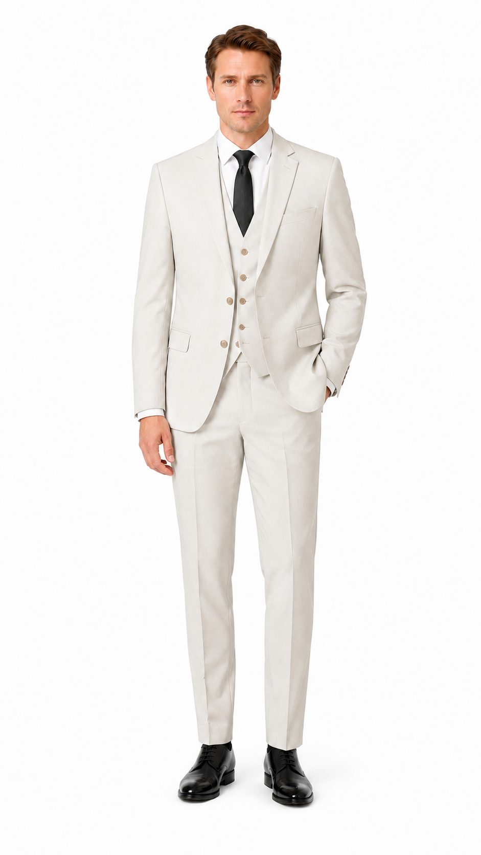 Men’s Off White Plain 3 Pc Suit