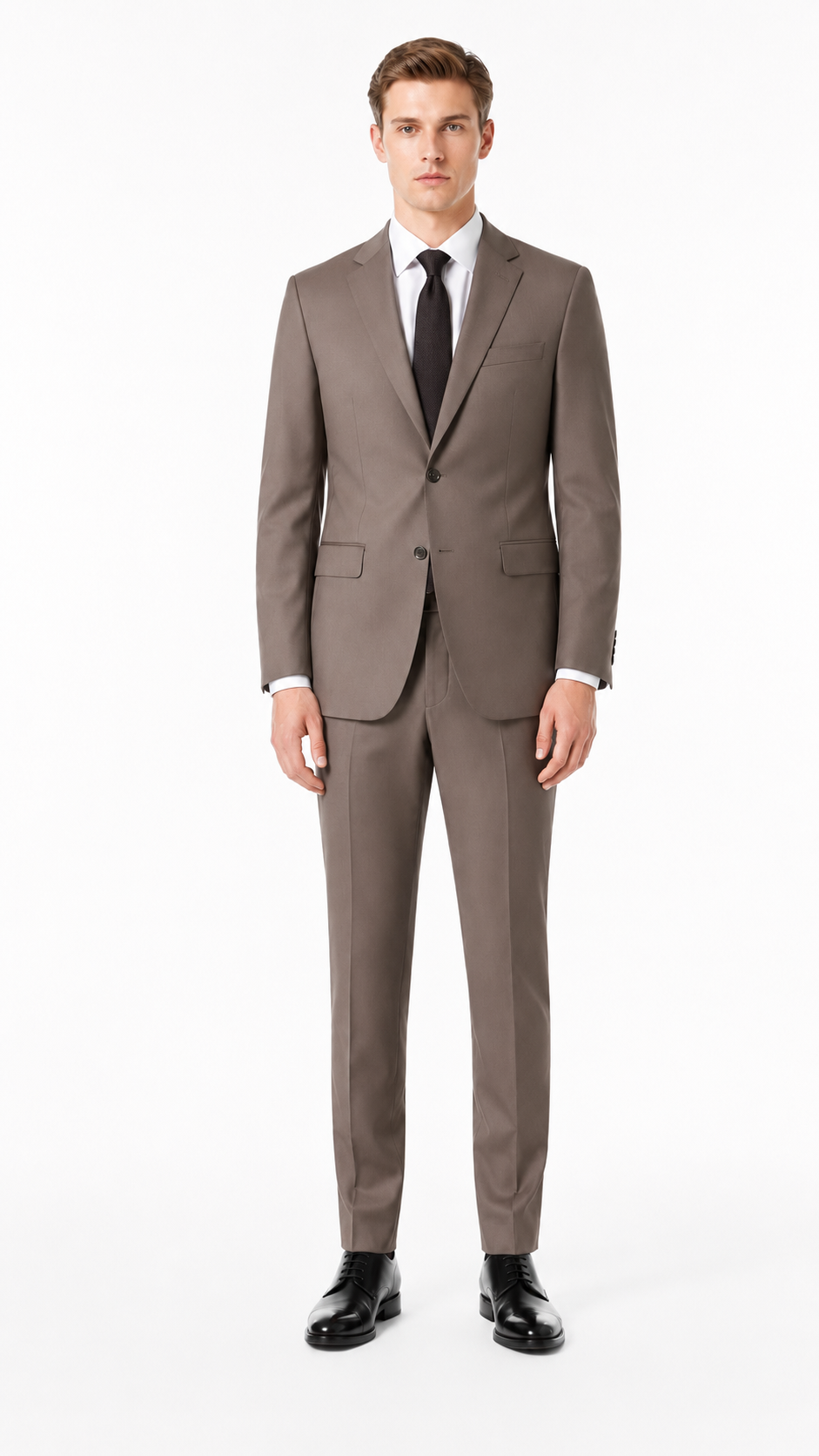 Mens Taupe Brown Plain 3 Pc Suit