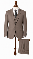 Mens Taupe Brown Plain 3 Pc Suit