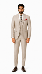 Men’s Beige Texture Formal 3 Pc Suit