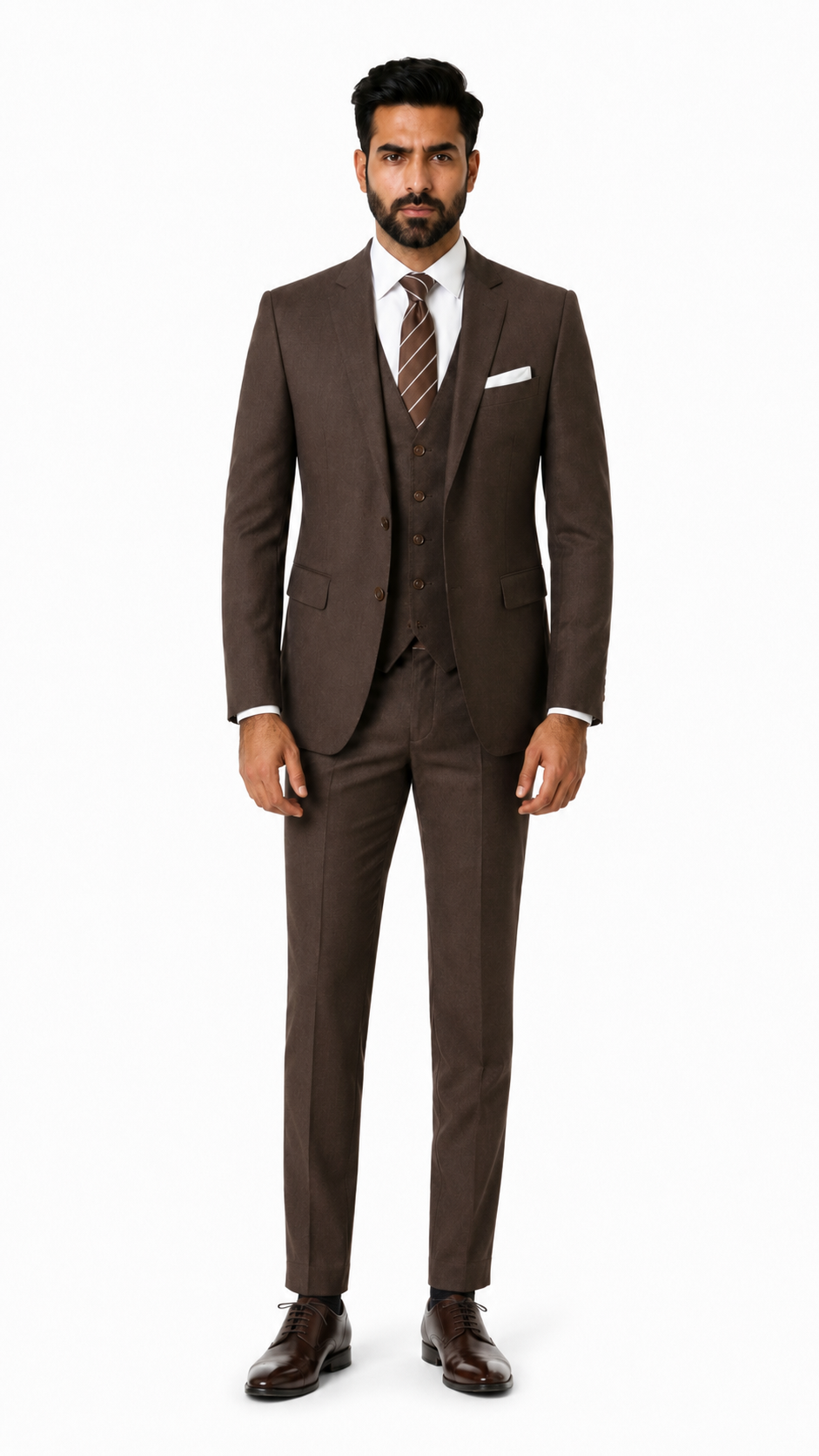 Mens Dark Brown Plain 3 Pc Suit