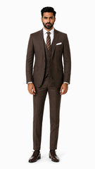 Mens Dark Brown Plain 3 Pc Suit