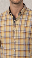 Mens Yellow Grey Check Imported Casual Shirt