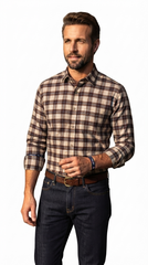Men’s Brown, Beige & Blue Check Formal Shirt