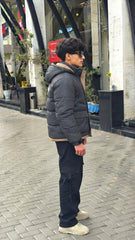 Mens Black Hooded Pocket Style Imported Puffer Jacket