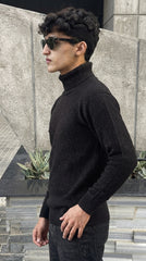 Mens Imported Rabbit Wool Sweater Black Mock Neck