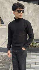 Mens Imported Rabbit Wool Sweater Black Mock Neck