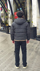 Mens Black Hooded Pocket Style Imported Puffer Jacket