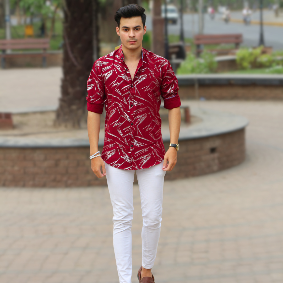 Men mahroon Stretchable casual shirt