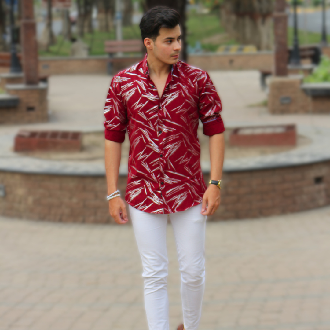 Men mahroon Stretchable casual shirt