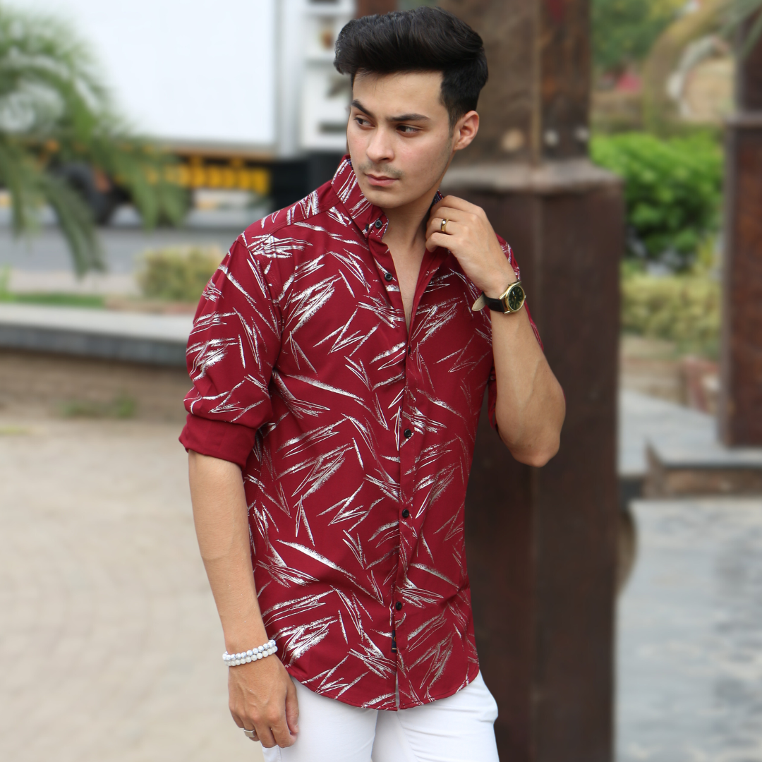 Men mahroon Stretchable casual shirt