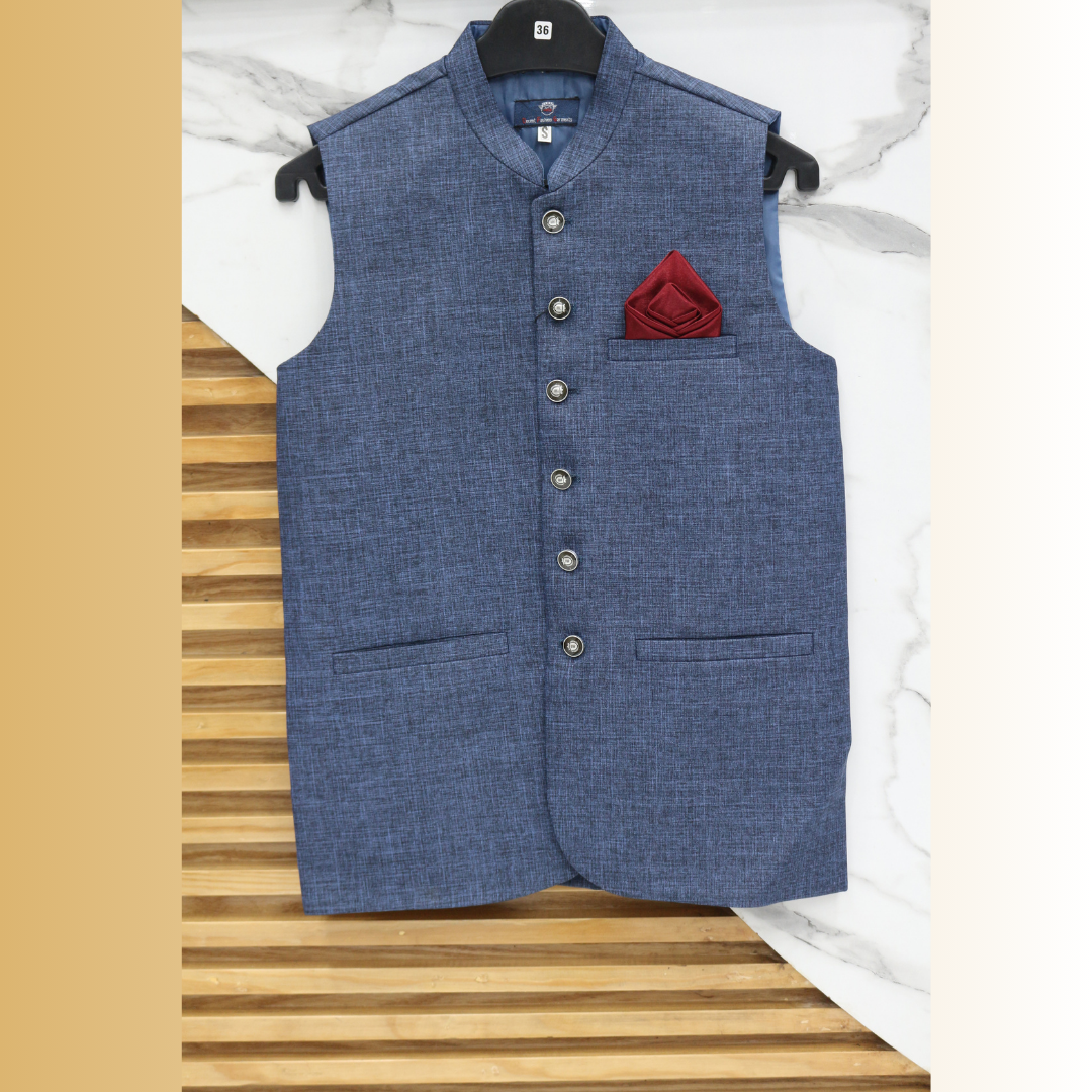 MENS INK BLUE TEXTURE WAISTCOAT