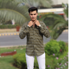 Men commando green lines casual shirt