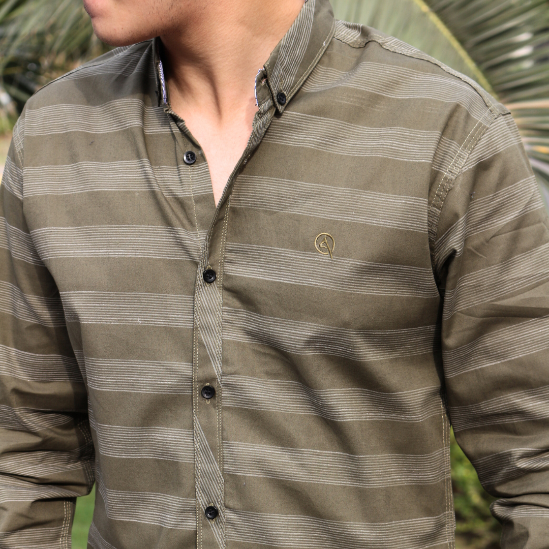 Men commando green lines casual shirt