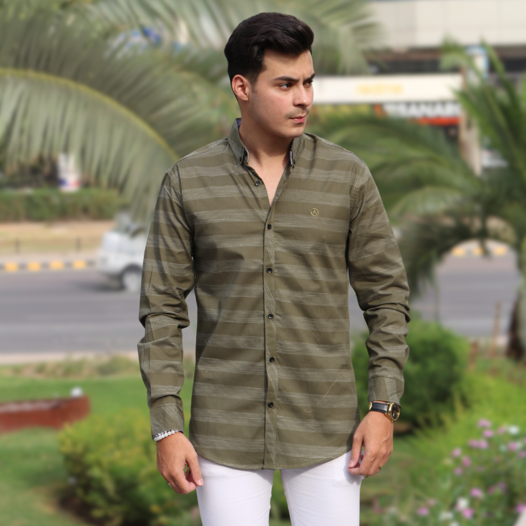 Men commando green lines casual shirt