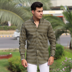 Men commando green lines casual shirt