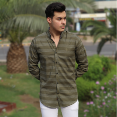 Men commando green lines casual shirt