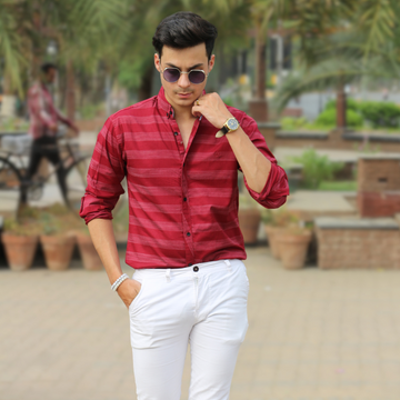 Men red lines casual shirt