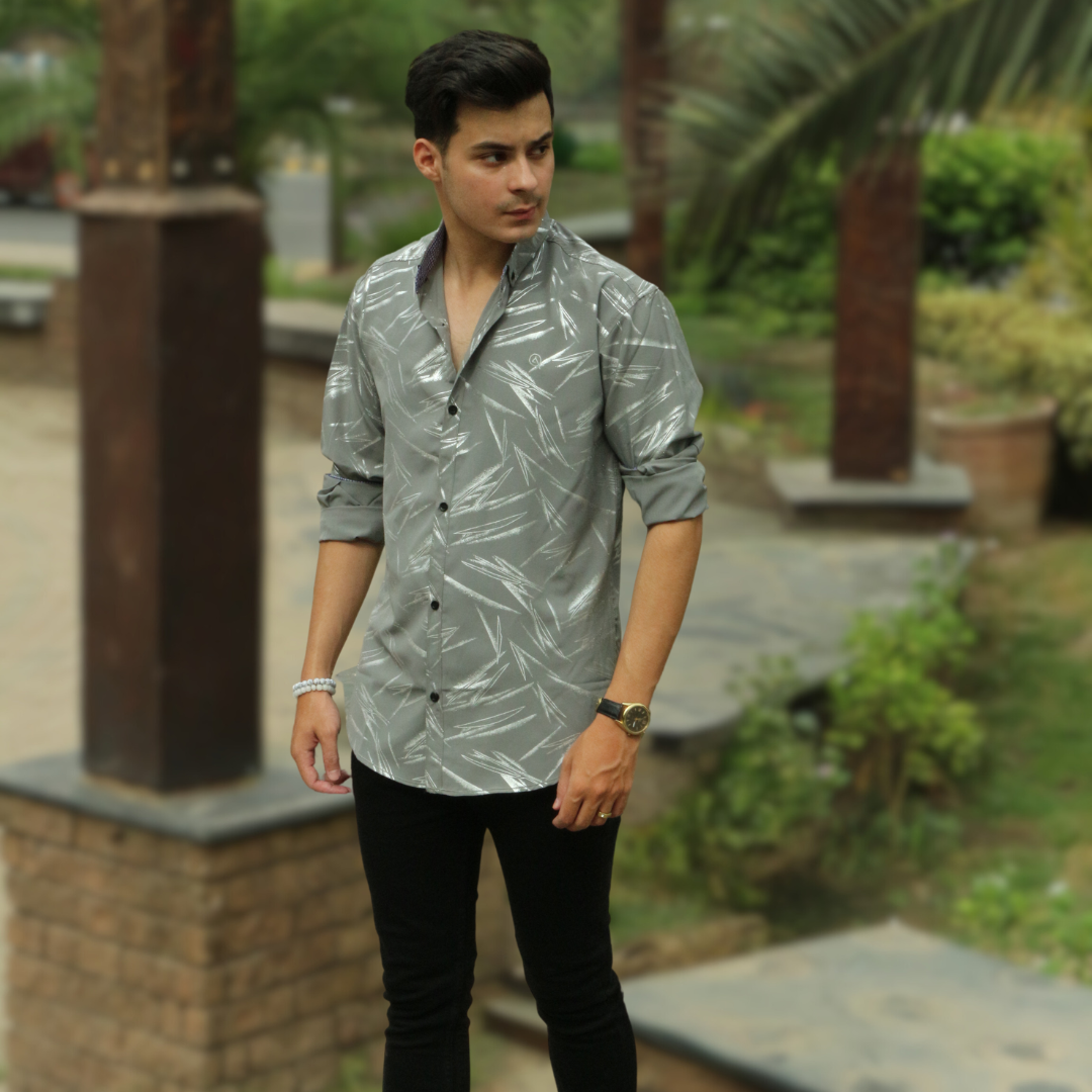 Men gray stretchable casual shirt