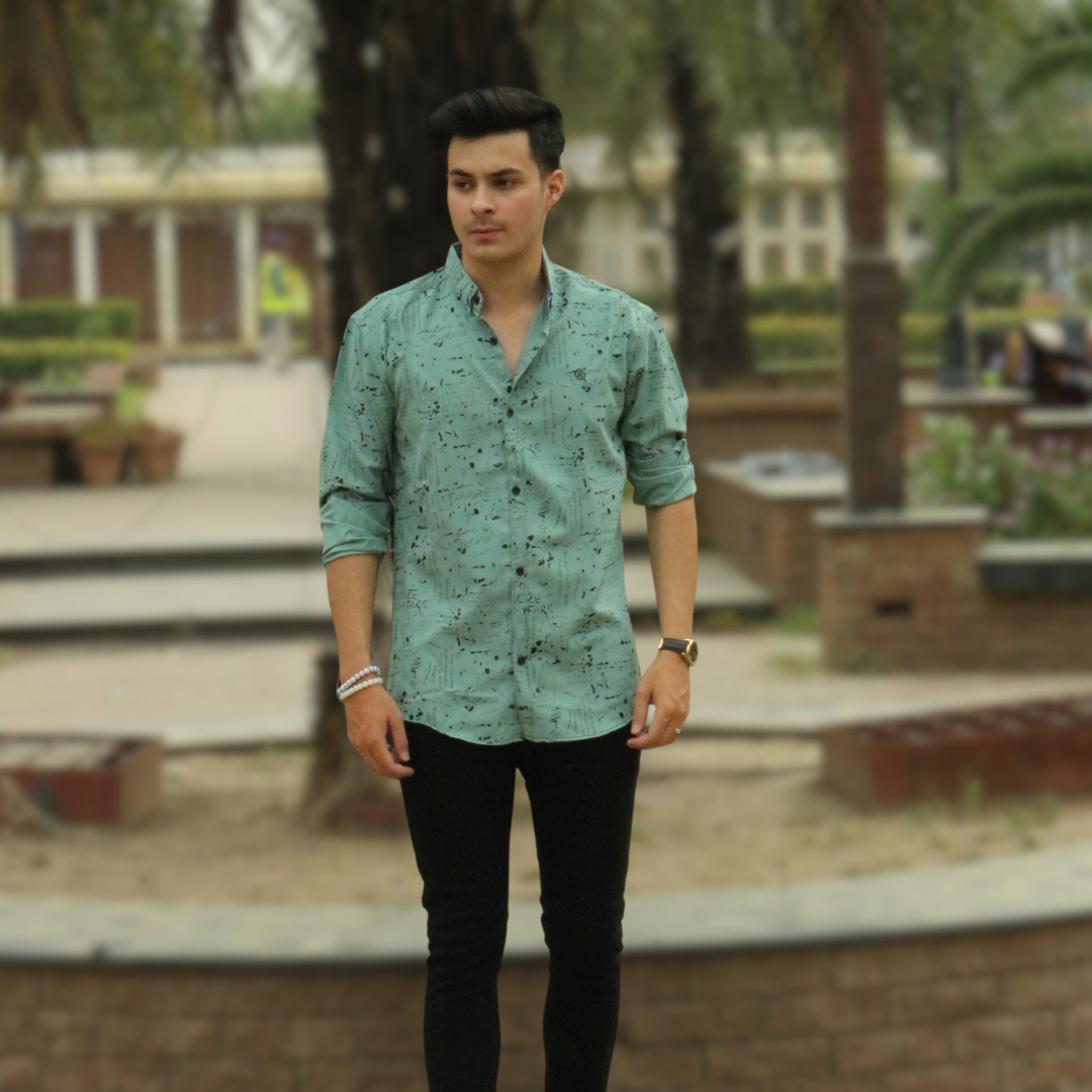 Men green printed stretchable casual shirt