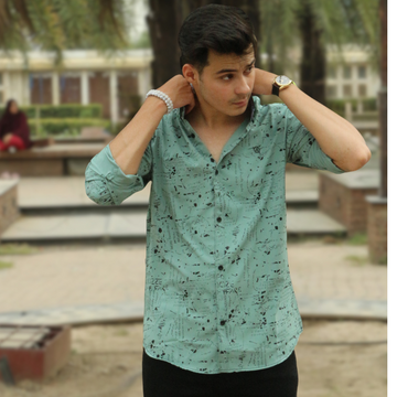 Men green printed stretchable casual shirt