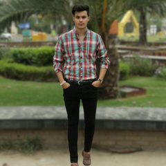 Men red and sea green checkered casual shirt