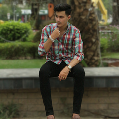 Men red and sea green checkered casual shirt