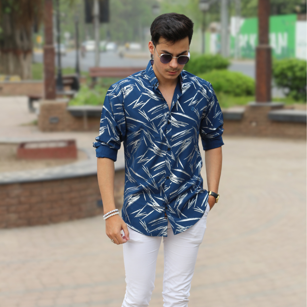 Men blue Stretchable casual shirt