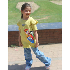 Girls yellow power puff frill T-shirt