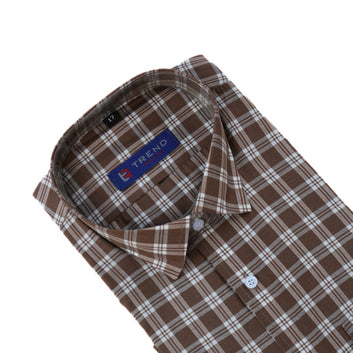 Men light brown and white checkered (oversized) formal shirt