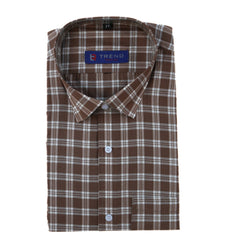 Men light brown and white checkered (oversized) formal shirt