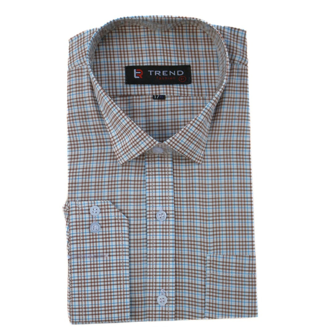 Men choclate brown and sky blue checkered (oversized) formal shirt