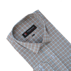 Men choclate brown and sky blue checkered (oversized) formal shirt