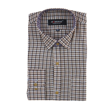 Men brown and white checkered formal shirt