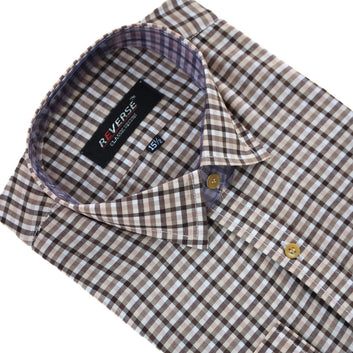 Men brown and white checkered formal shirt