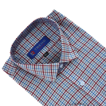 Men light blue and mahroon checkered formal shirt