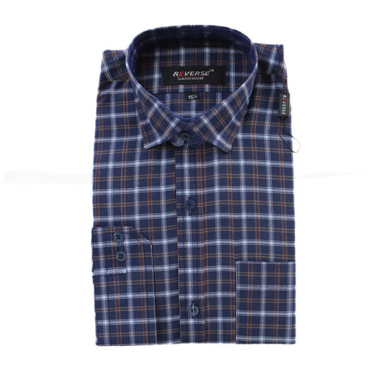 Men navy and white checkered formal shirt