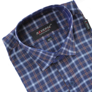 Men navy and white checkered formal shirt