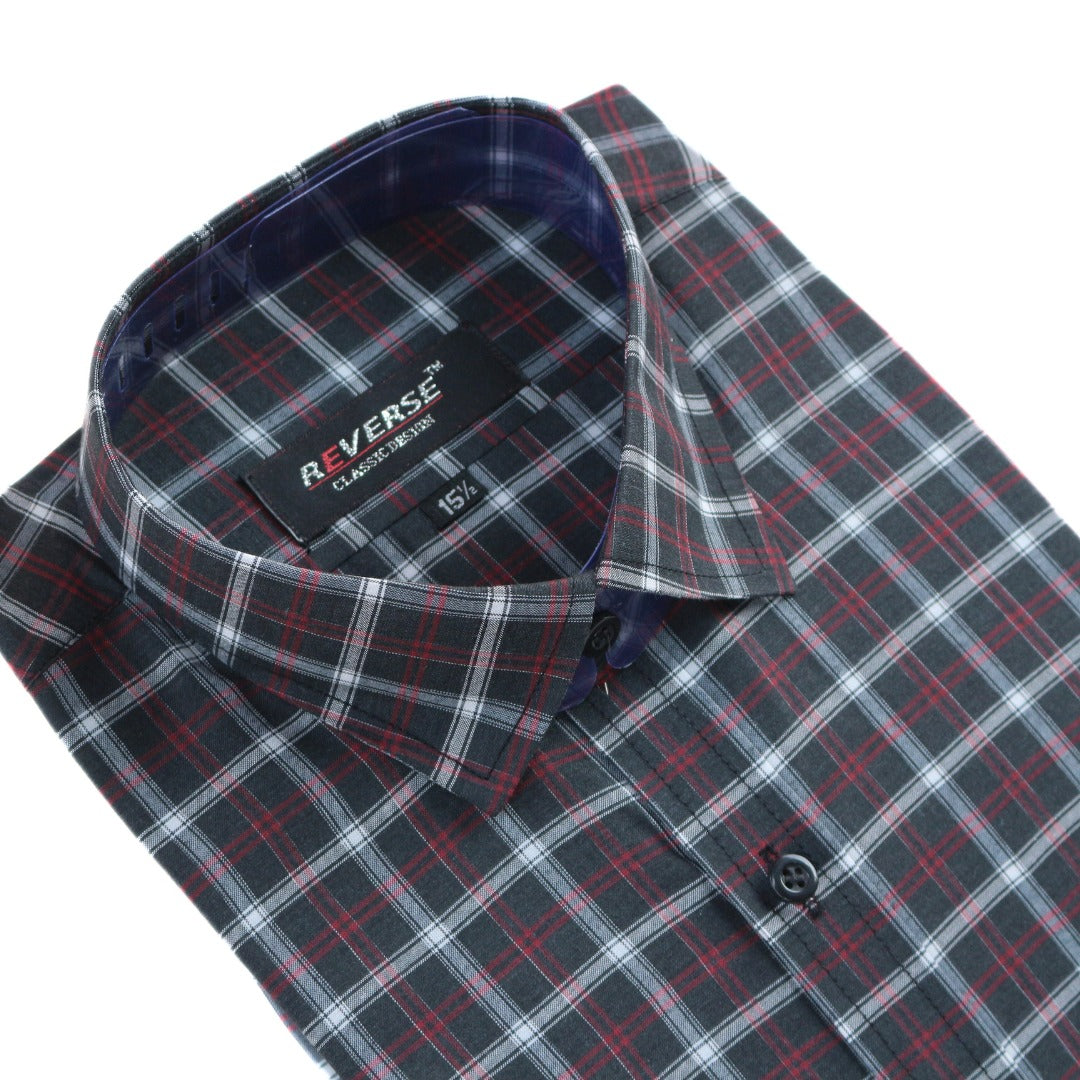 Men black and mahroon checkered formal shirt