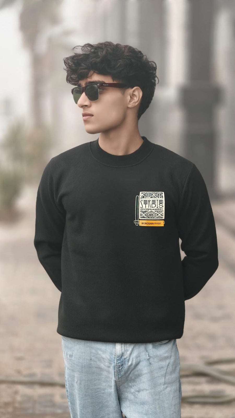 Mens imported black patch sweater