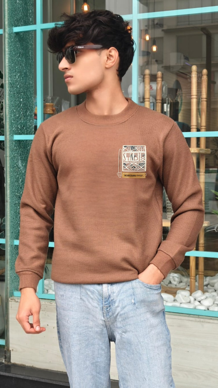 Mens imported brown patch sweater